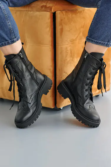 Женские ботинки кожаные весенне-осенние черные Udg 2327/1 на байке фото 6 — интернет-магазин Tapok