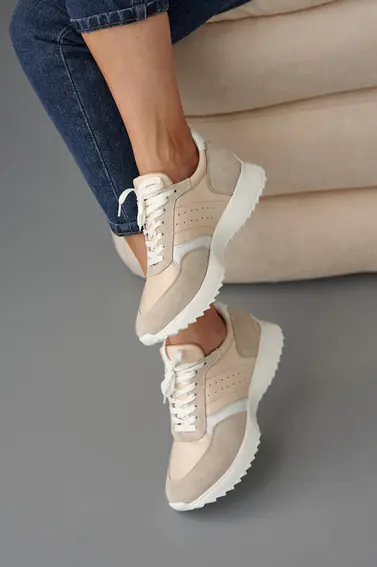 Жіночі кросівки шкіряні весняно-осінні молочні Yuves 207 із замшою фото 11 — інтернет-магазин Tapok