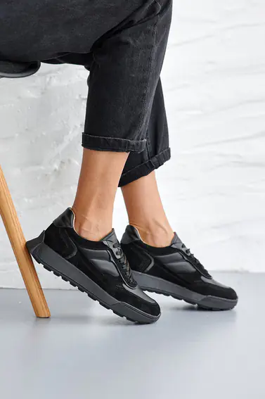 Женские кроссовки кожаные весенне-осенние черные Yuves 209 фото 7 — интернет-магазин Tapok