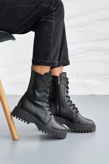 Женские ботинки кожаные весенне-осенние черные Yuves 142 байка фото 6 — интернет-магазин Tapok
