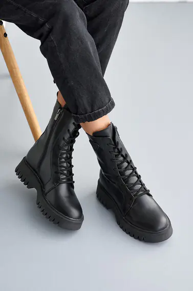Женские ботинки кожаные весенне-осенние черные Yuves 142 байка фото 7 — интернет-магазин Tapok
