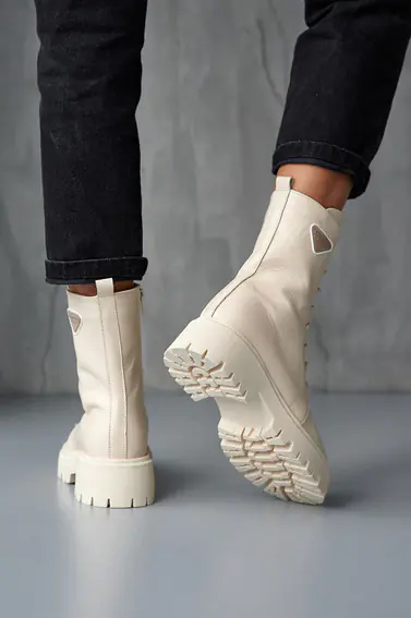 Женские ботинки кожаные весенне-осенние молочные Yuves 142 байка фото 4 — интернет-магазин Tapok
