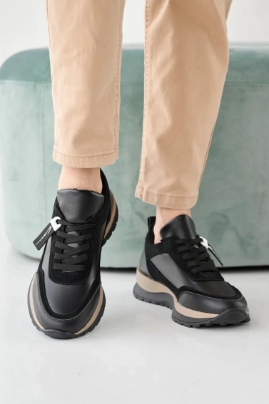 Жіночі кросівки шкіряні весняно-осінні чорні Yuves 145 фото 2 — інтернет-магазин Tapok