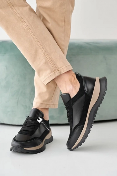 Жіночі кросівки шкіряні весняно-осінні чорні Yuves 145 фото 6 — інтернет-магазин Tapok