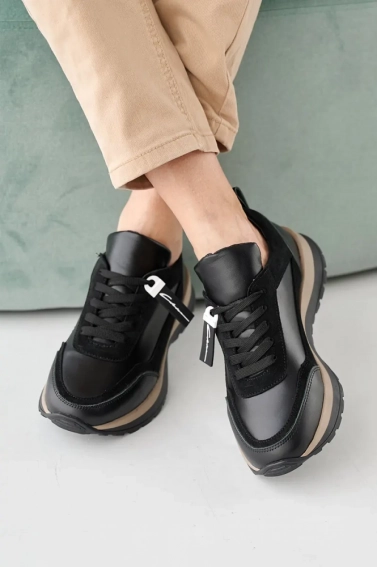 Жіночі кросівки шкіряні весняно-осінні чорні Yuves 145 фото 8 — інтернет-магазин Tapok
