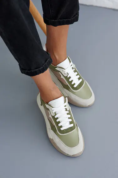Жіночі кросівки шкіряні весняно-осінні зелені Yuves 209 фото 4 — інтернет-магазин Tapok
