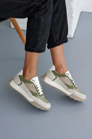 Жіночі кросівки шкіряні весняно-осінні зелені Yuves 209 фото 5 — інтернет-магазин Tapok
