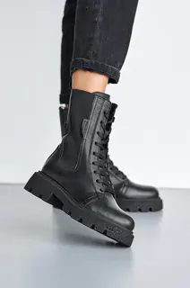 Жіночі черевики шкіряні весняно-осінні чорні Leader Style 3798