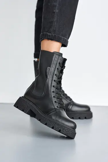 Жіночі черевики шкіряні весняно-осінні чорні Leader Style 3798 фото 1 — інтернет-магазин Tapok