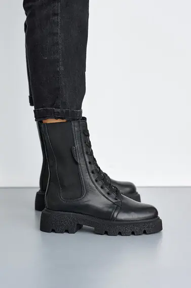 Женские ботинки кожаные весенне-осенние черные Leader Style 3798 фото 4 — интернет-магазин Tapok
