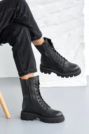 Женские ботинки кожаные весенне-осенние черные Leader Style 3798 фото 7 — интернет-магазин Tapok