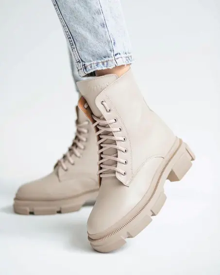 Женские ботинки кожаные зимние бежевые Yuves 1270 фото 5 — интернет-магазин Tapok