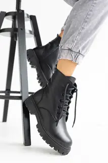 Женские ботинки кожаные зимние черные Udg 21151/1А набивная шерсть