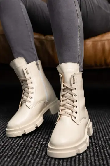 Женские ботинки кожаные зимние молочные Yuves 1270 фото 2 — интернет-магазин Tapok