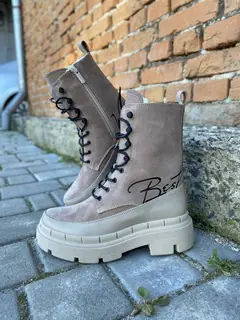 Женские ботинки кожаные зимние бежевые Emirro БЖ 62-505 на меху.