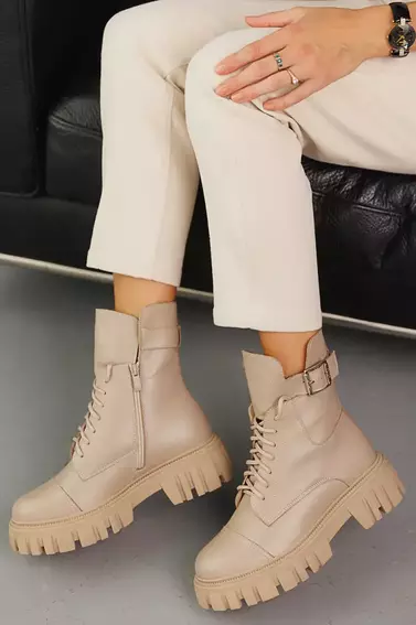 Жіночі черевики шкіряні зимові бежеві Udg 2202/125А набивная шерсть фото 7 — інтернет-магазин Tapok