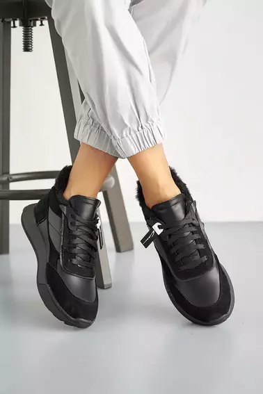 Женские кроссовки кожаные зимние черные Yuves 809 фото 10 — интернет-магазин Tapok