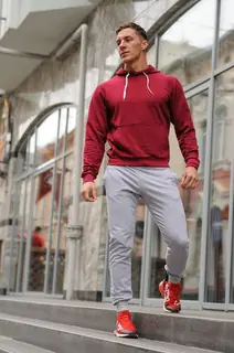 Спортивный костюм мужской Бордовый/Серый, Худи + спортивные брюки KOS