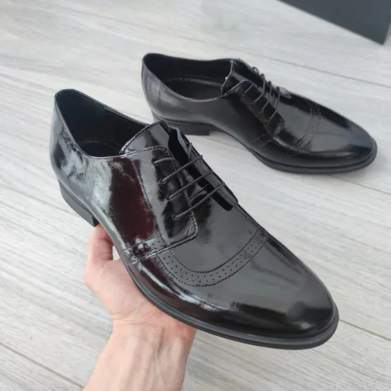 Мужские туфли из натуральной лакированной кожи Ікос 0519 Черный фото 4 — интернет-магазин Tapok
