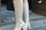 Сапоги женские кожаные бежевого цвета на каблуке зимние Фото 13