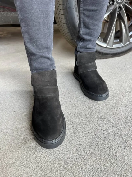 Ботинки мужские из нубука черного цвета зимние фото 7 — интернет-магазин Tapok