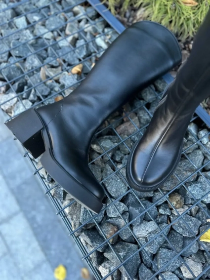 Сапоги женские кожаные черного цвета на каблуке зимние фото 18 — интернет-магазин Tapok