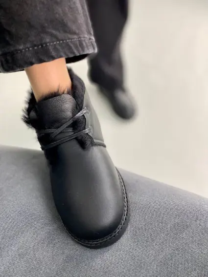 Лофери жіночі з дублянки чорного кольору зі шнурівкою фото 9 — інтернет-магазин Tapok