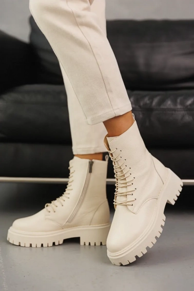 Женские ботинки кожаные зимние молочные Emirro 43197 фото 5 — интернет-магазин Tapok