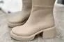 Ботинки женские кожаные бежевого цвета на каблуке зимние Фото 16