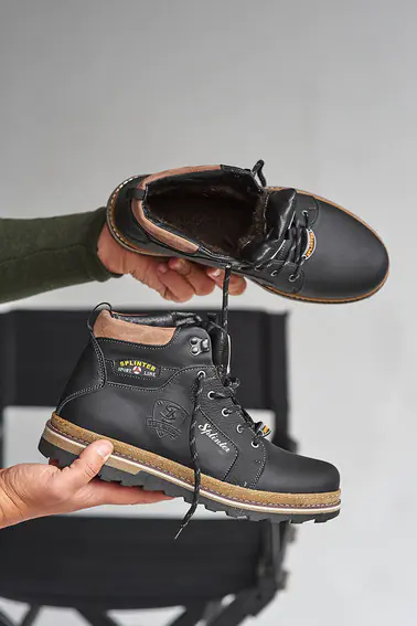 Чоловічі кросівки шкіряні зимові чорні Splinter Б 1517 на меху фото 5 — інтернет-магазин Tapok