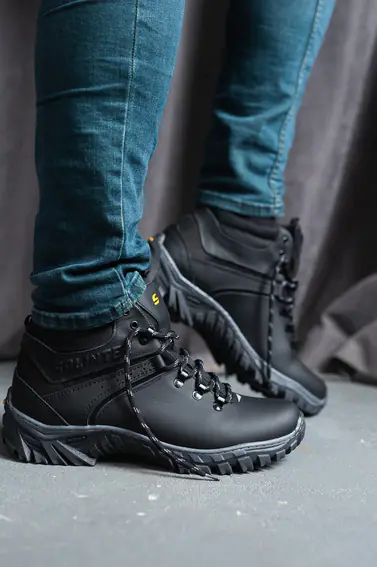 Мужские кроссовки кожаные зимние черные Splinter Б 4211 на меху фото 5 — интернет-магазин Tapok