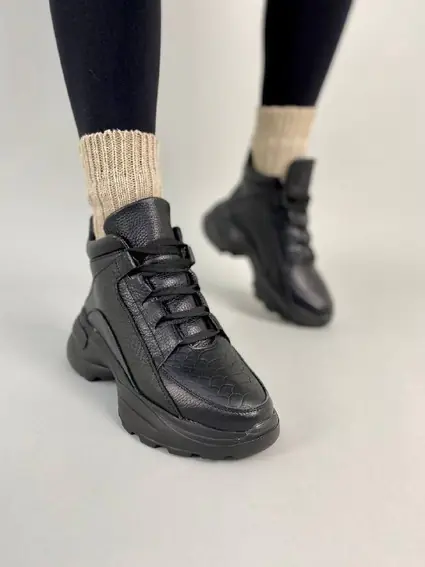 Кросівки жіночі шкіра флотар чорного кольору зимові фото 2 — інтернет-магазин Tapok