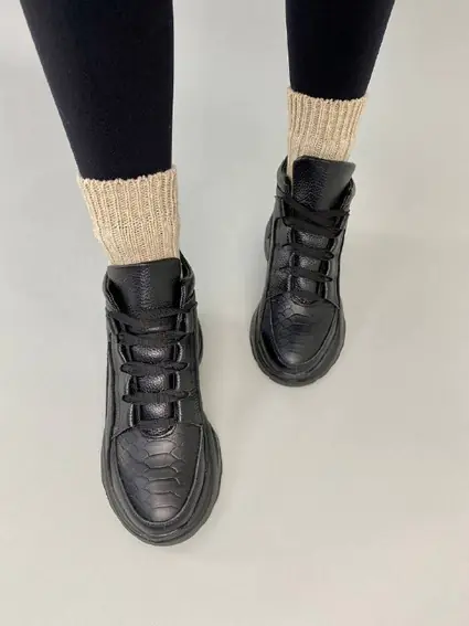 Кросівки жіночі шкіра флотар чорного кольору зимові фото 3 — інтернет-магазин Tapok