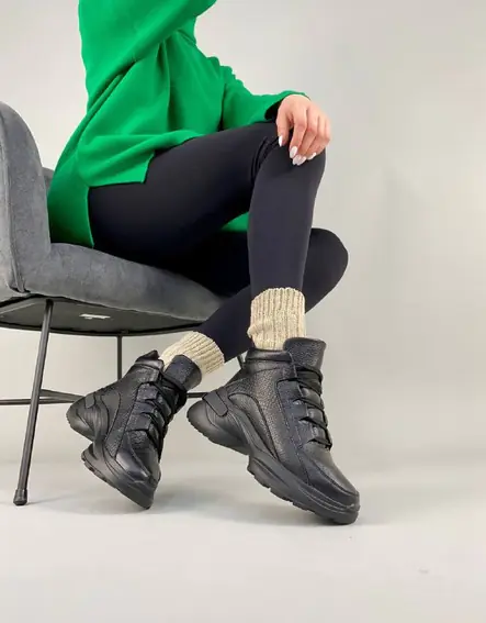 Кросівки жіночі шкіра флотар чорного кольору зимові фото 5 — інтернет-магазин Tapok