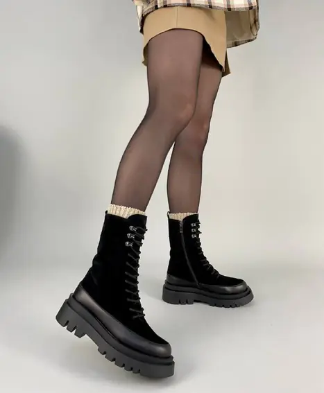 Черевики жіночі замшеві чорні зі шкіряною вставкою зимові фото 2 — інтернет-магазин Tapok