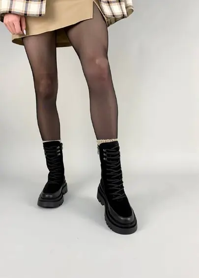 Черевики жіночі замшеві чорні зі шкіряною вставкою зимові фото 3 — інтернет-магазин Tapok