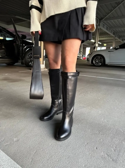 Сапоги женские кожаные черные на низком ходу демисезонные фото 23 — интернет-магазин Tapok