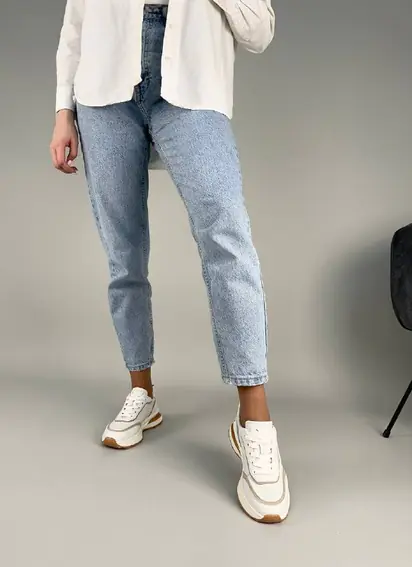 Кроссовки женские кожаные белые с серыми вставками фото 4 — интернет-магазин Tapok