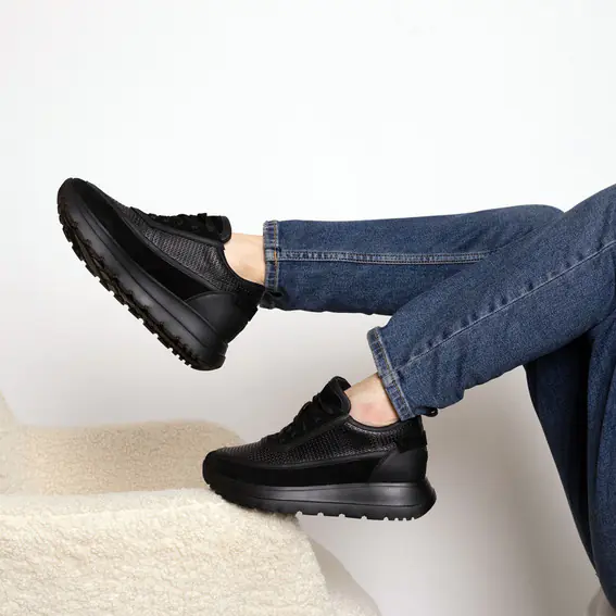 Кросівки жіночі шкіряні  584812 Чорні фото 1 — інтернет-магазин Tapok