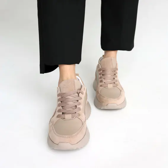 Кросівки жіночі шкіряні 4S 584860 Темно-бежеві фото 3 — інтернет-магазин Tapok