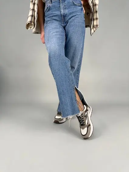 Кроссовки женские кожаные бежевый с коричневым с вставками замши фото 3 — интернет-магазин Tapok