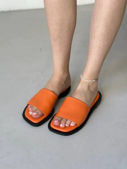 Шлепанцы женские кожаные оранжевые фото 4 — интернет-магазин Tapok
