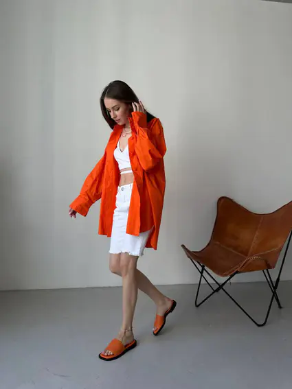 Шлепанцы женские кожаные оранжевые фото 5 — интернет-магазин Tapok