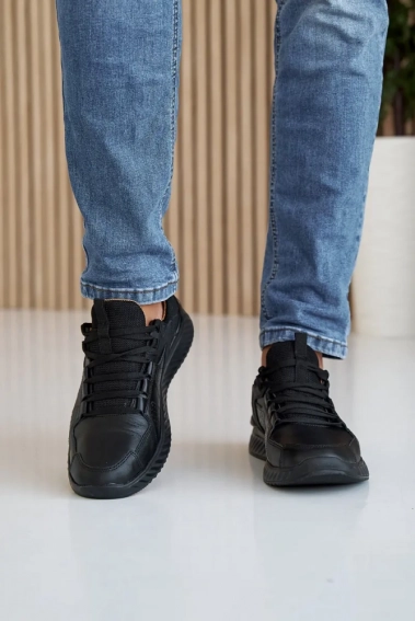 Чоловічі кросівки шкіряні весняно-осінні чорні Nivas 003 фото 3 — інтернет-магазин Tapok
