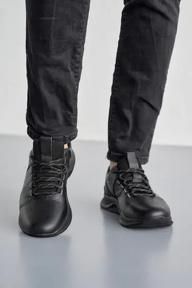 Чоловічі кросівки шкіряні весняно-осінні чорні Nivas 205 фото 2 — інтернет-магазин Tapok