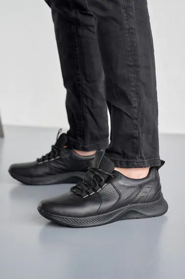 Мужские кроссовки кожаные весенне-осенние черные Nivas 205 фото 3 — интернет-магазин Tapok