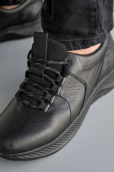 Мужские кроссовки кожаные весенне-осенние черные Nivas 205 фото 4 — интернет-магазин Tapok