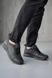 Мужские кроссовки кожаные весенне-осенние черные Emirro К2
