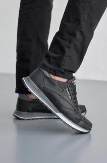 Чоловічі кросівки шкіряні весняно-осінні чорні-сірі Emirro R17