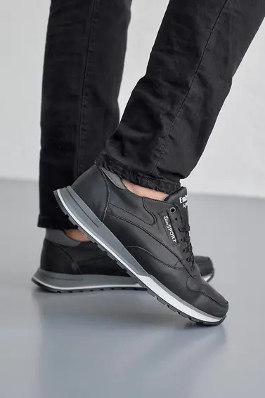 Чоловічі кросівки шкіряні весняно-осінні чорні-сірі Emirro R17 фото 1 — інтернет-магазин Tapok